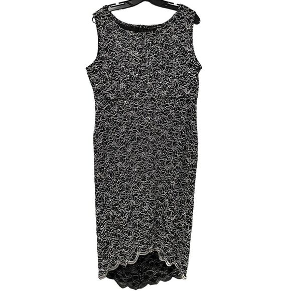 Blu Sage Dress Size 16 Black Silver Cocktail Sequins Metallic Threads Hi‎ Lo Hem - Picture 1 of 8